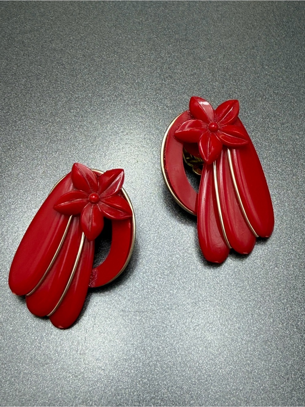 Vintage Celluloid Red Clip earrings West German